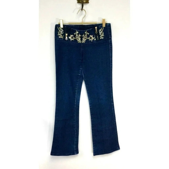 L K Best Womens Size 28 Denim Jeans Blue Gold Embroidery Flare Leg Medium Wash - Picture 1 of 8